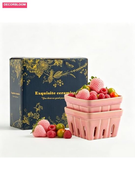 Other - Set of 2 Ceramic Berry Colanders with Drainage Holes, 4.2 Inch Stackable Fruit